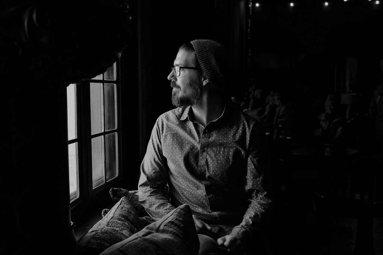 dark, room, inside, people, man, alone, sad, black alone, black room, black dark